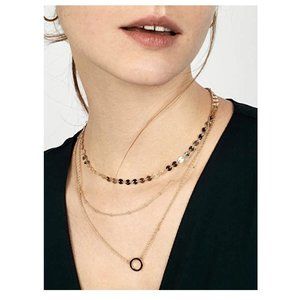 Triple Multi Layer Chain Round Pendant Necklace